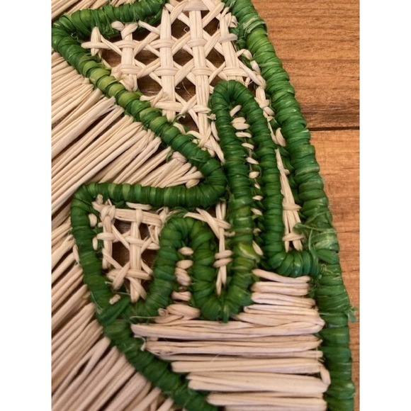 Vintage Woven Rattan Landscape Scene on Circular Hand Stitched Frame Wall Decor - Picture 6 of 6